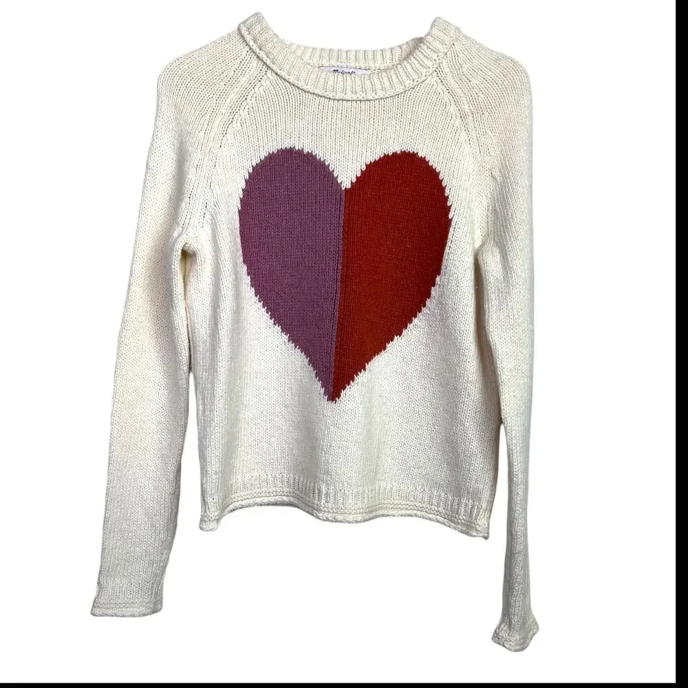 Madewell Heart Keaton Knit Pullover Coquette Romantic Soft Sweater Size XS